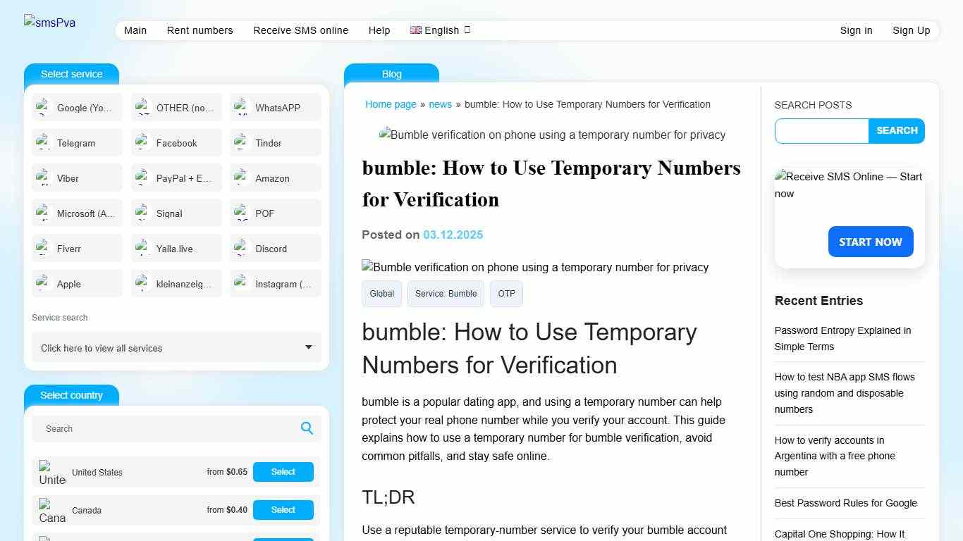 bumble: Temporary Numbers for Safe Verification